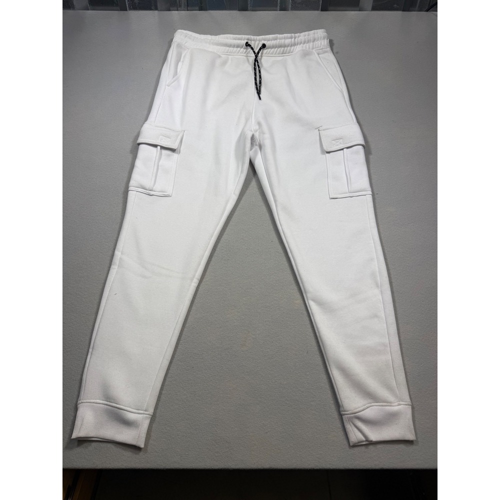 Hype Mens Cargo Sweatpants White Fleece Lined Joggers XL Drawstring Streetwear